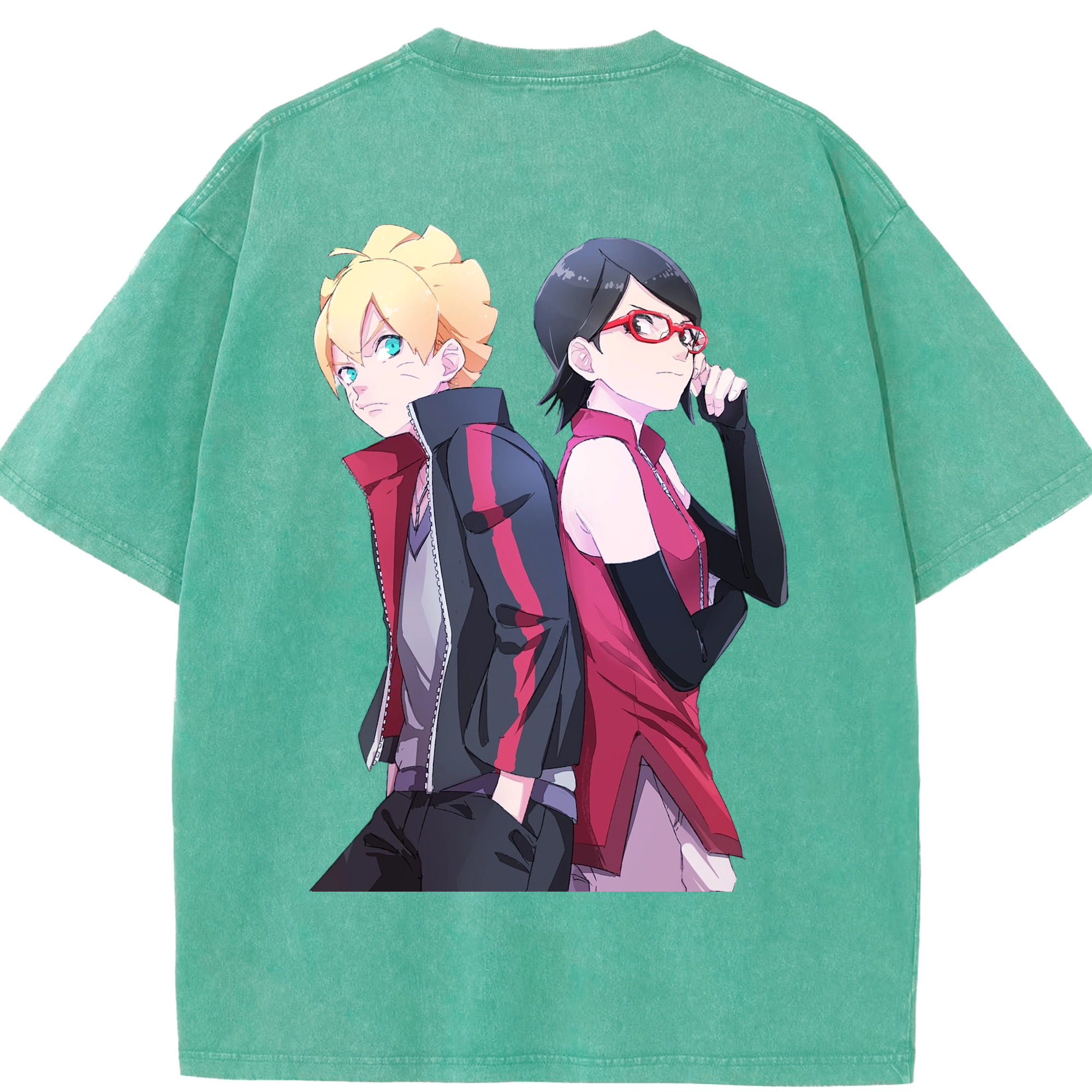 （画像用） NARUTO -ナルト- うちは サラダ Uchiha Sarada 綿100% ヴィンテージ風 半袖Tシャツ（背面プリント）